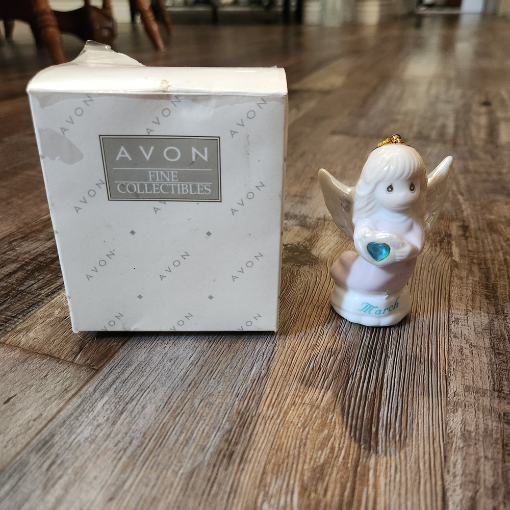 Avon Precious Moments March Birthstone Angel Ornament 1997 Aquamarine Porcelain